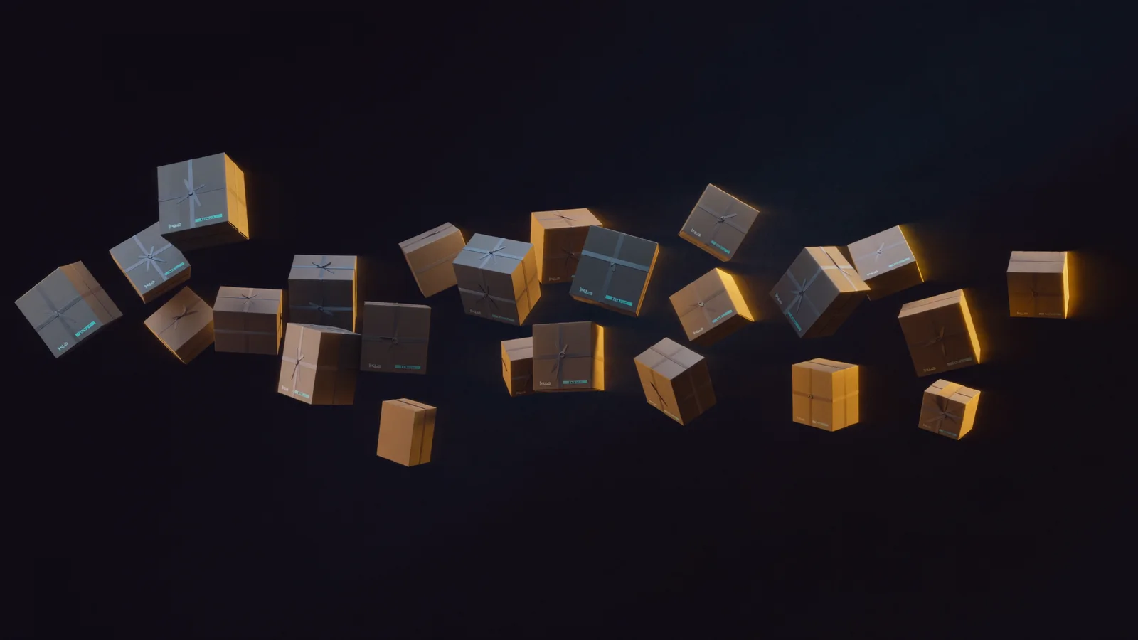 A network of parcels connected by golden light